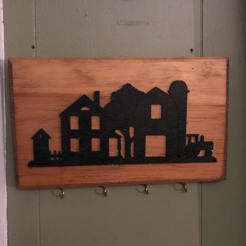 Rustic Wood w/ Black Farmhouse Wall Hanger w/ 4 hooks Key Holder